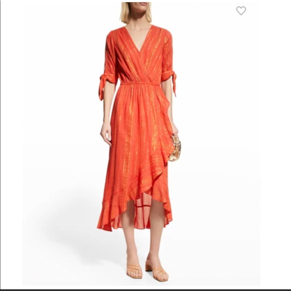 NWT MICHAEL MICHAEL KORS Metallic Crepe Ruffled Wrap Dress - Picture 2 of 13